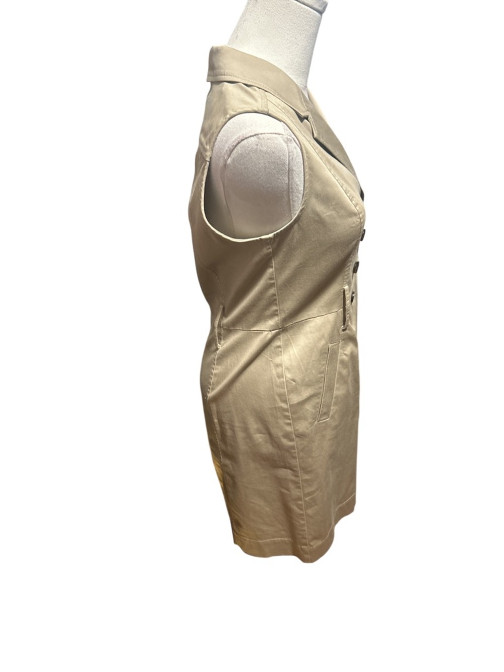 Banana Republic Khaki Sleeveless Trench Dress Petite 2P Quiet Luxury - Picture 3 of 9